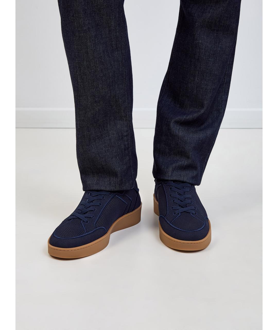 CANALI Темно-синие текстильные низкие кроссовки / кеды, фото 2