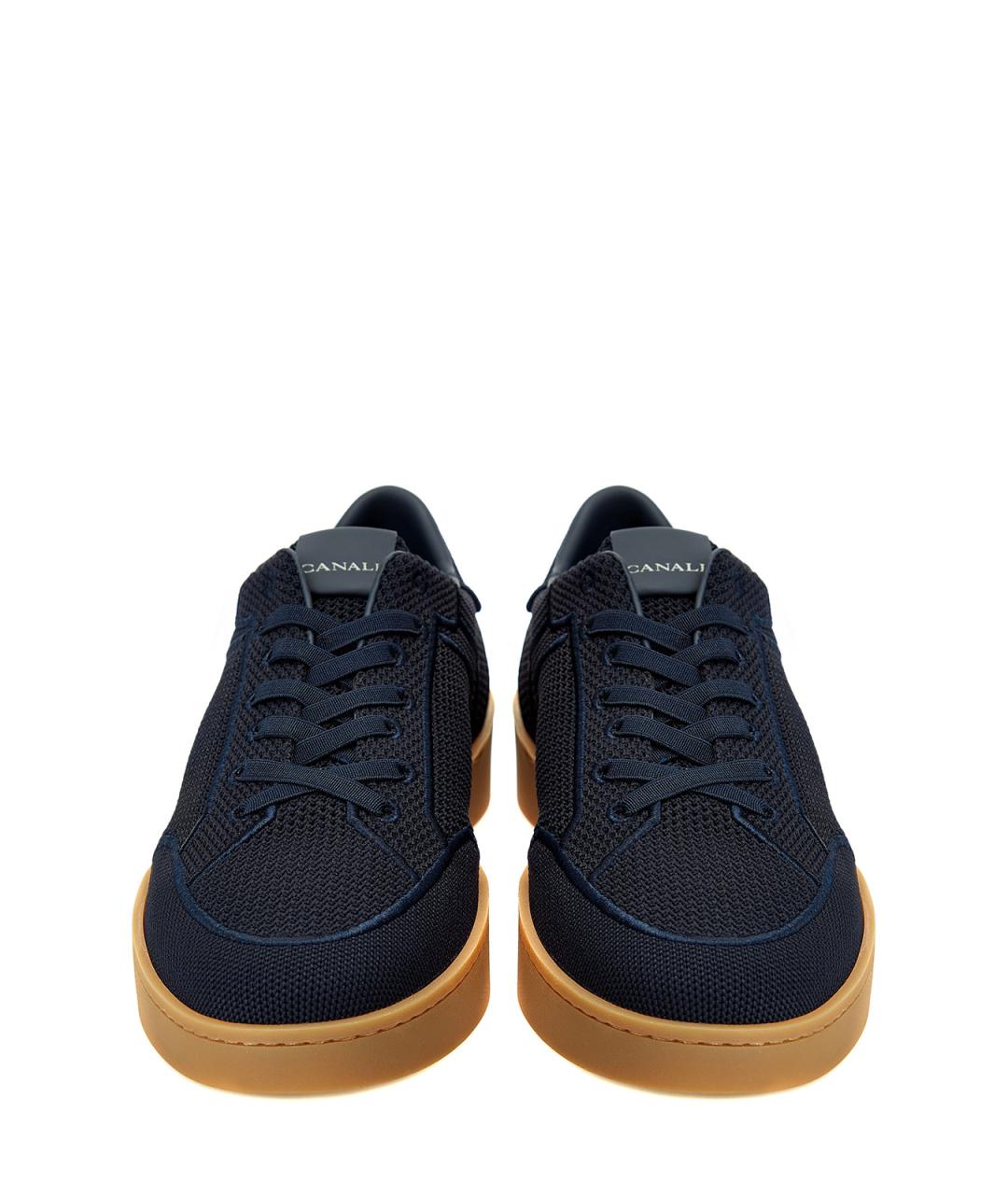 CANALI Темно-синие текстильные низкие кроссовки / кеды, фото 5