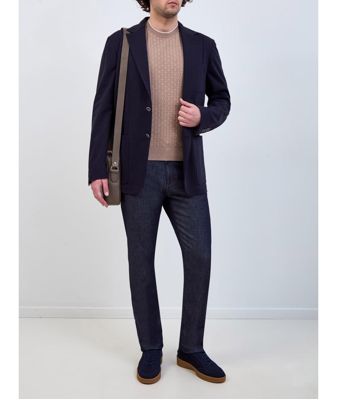 CANALI Темно-синие текстильные низкие кроссовки / кеды, фото 7