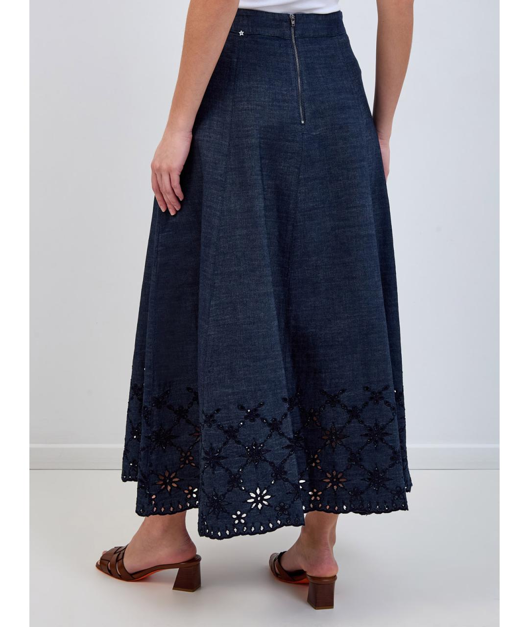 LORENA ANTONIAZZI Синяя хлопковая юбка миди, фото 4