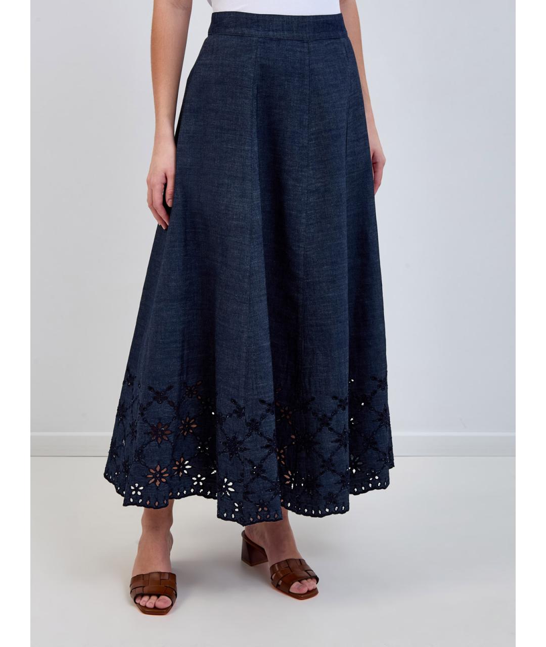 LORENA ANTONIAZZI Синяя хлопковая юбка миди, фото 3