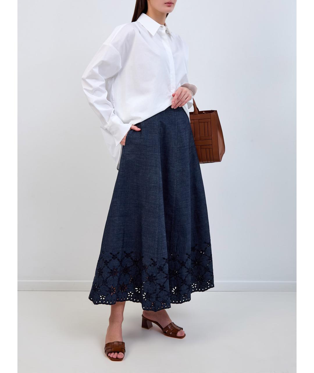 LORENA ANTONIAZZI Синяя хлопковая юбка миди, фото 2