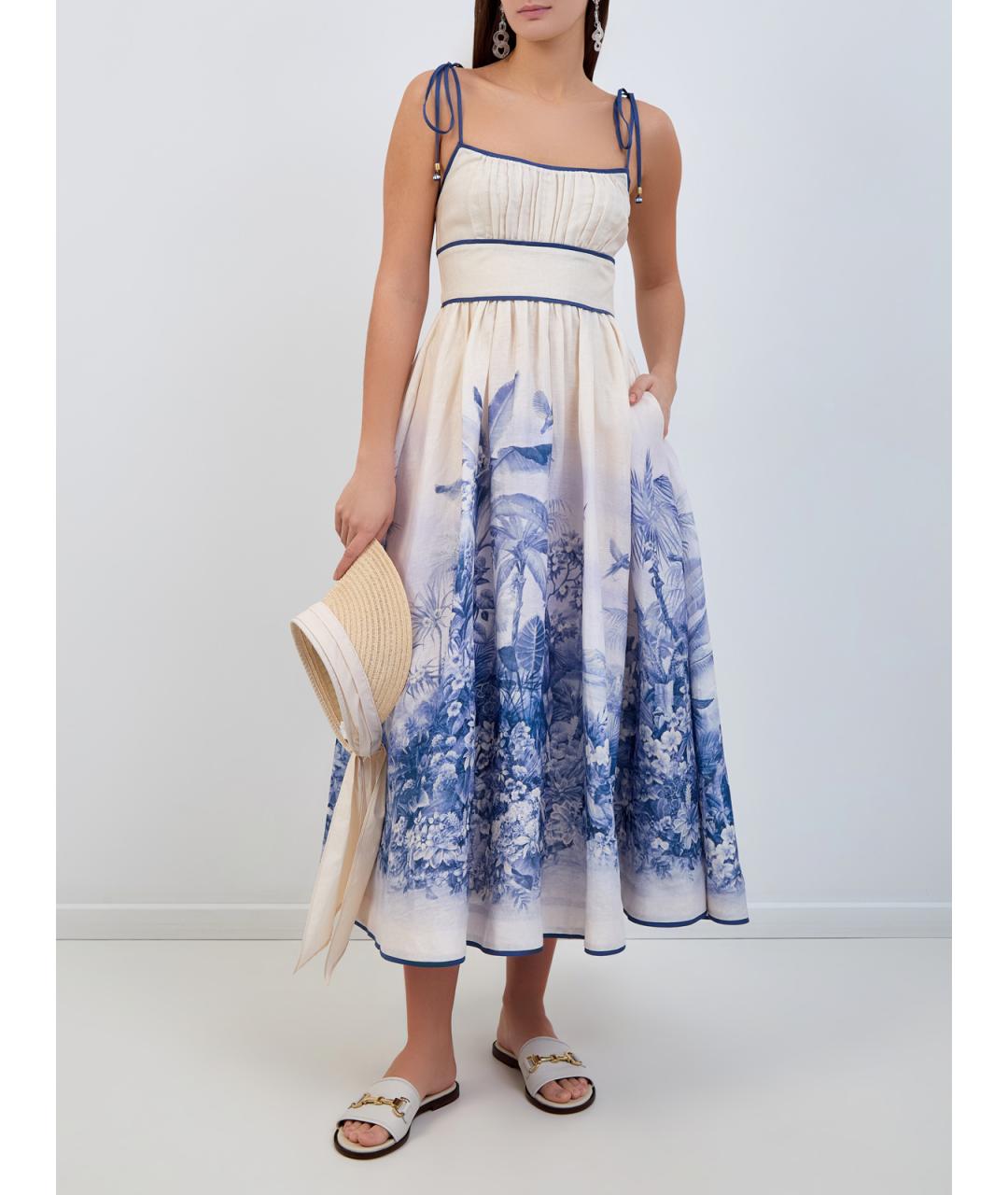 ZIMMERMANN Бежевое льняное повседневное платье, фото 2