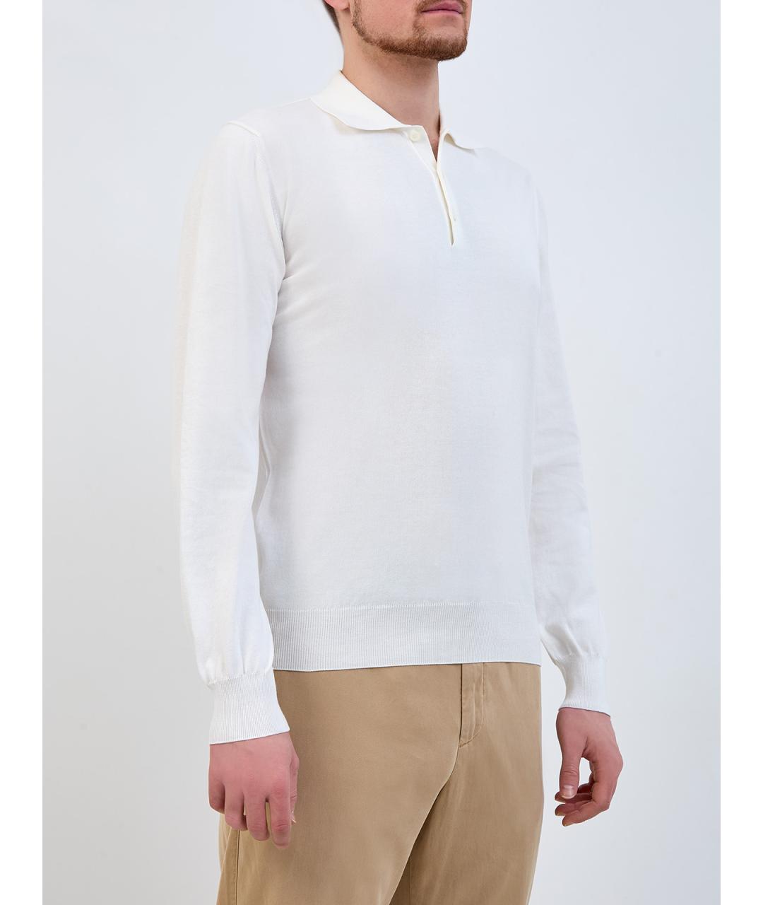 CANALI Белое хлопковое поло с длинным рукавом, фото 3