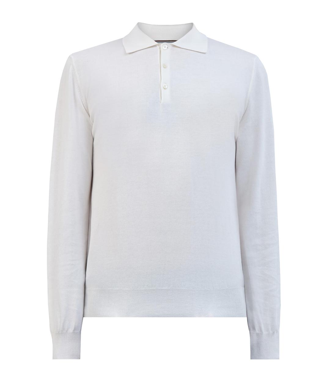 CANALI Белое хлопковое поло с длинным рукавом, фото 1