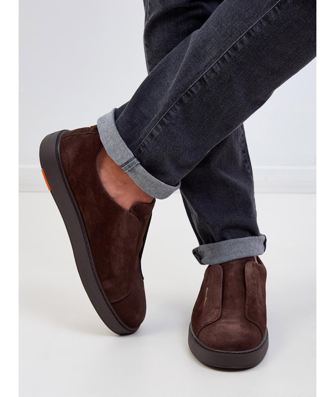 SANTONI Коричневые замшевые низкие кроссовки / кеды, фото 2