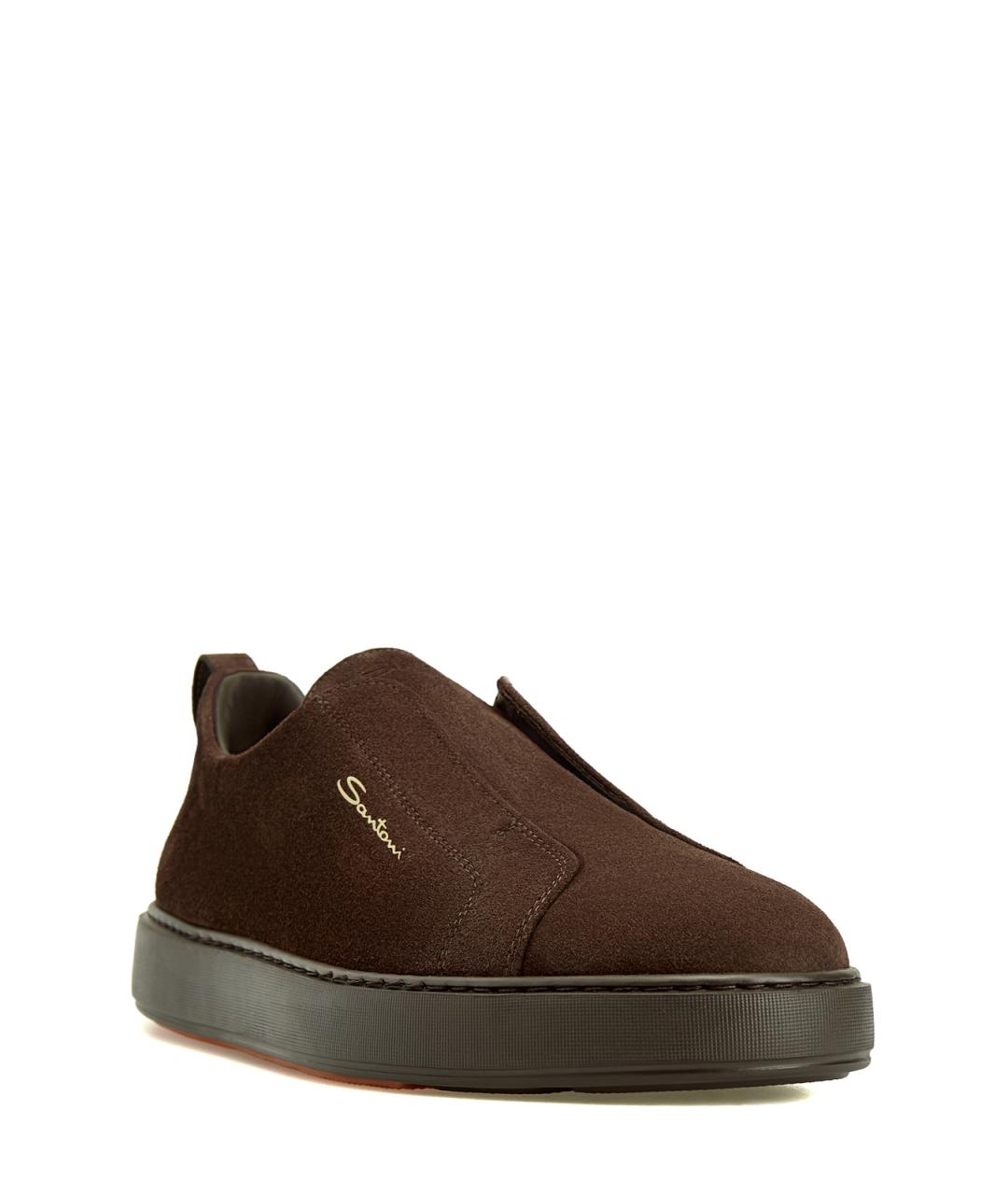 SANTONI Коричневые замшевые низкие кроссовки / кеды, фото 3