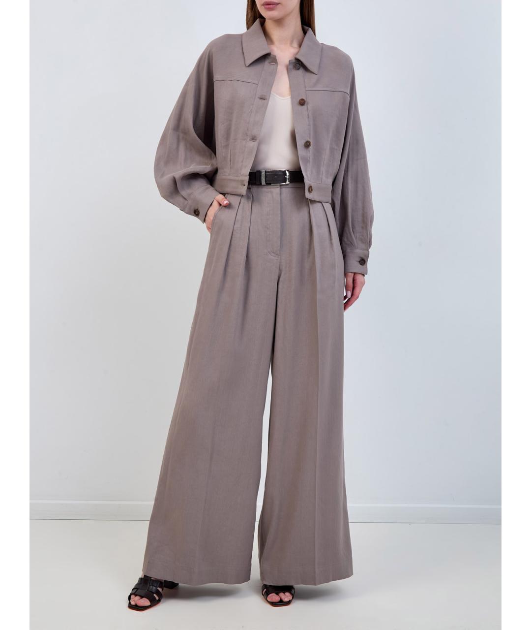 LORENA ANTONIAZZI Серые льняные прямые брюки, фото 2