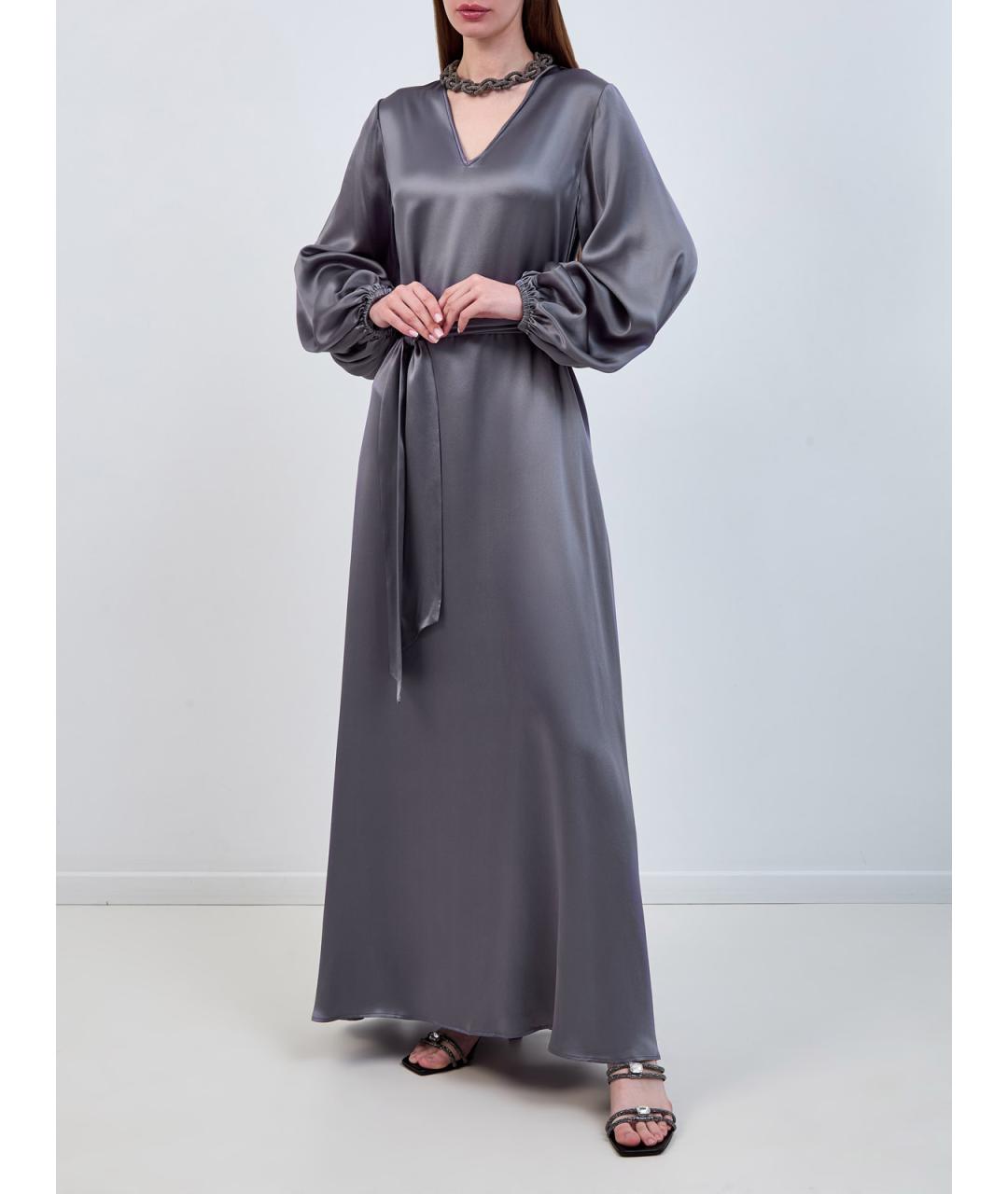 ELEVENTY Серое шелковое повседневное платье, фото 2