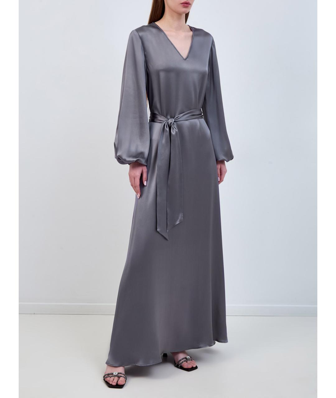 ELEVENTY Серое шелковое повседневное платье, фото 3