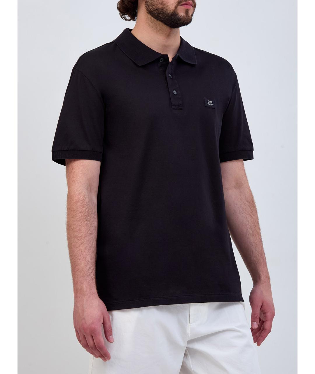 CP COMPANY Черное хлопковое поло с коротким рукавом, фото 3