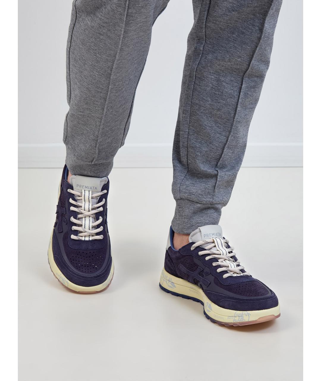 PREMIATA Темно-синие замшевые низкие кроссовки / кеды, фото 2