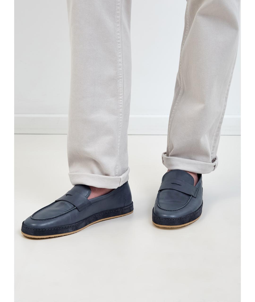 BRUNELLO CUCINELLI Синие кожаные лоферы, фото 2