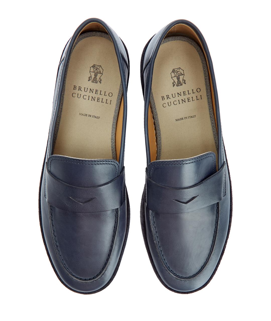 BRUNELLO CUCINELLI Синие кожаные лоферы, фото 5