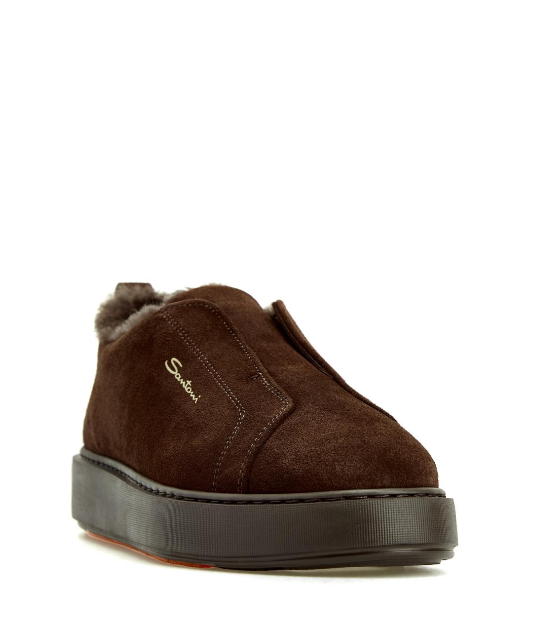 SANTONI Коричневые замшевые слипоны, фото 3