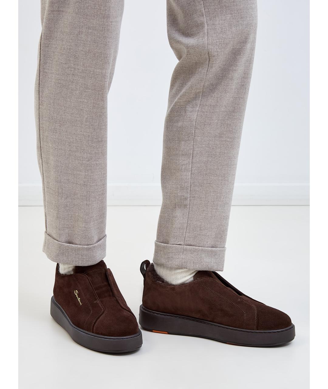 SANTONI Коричневые замшевые слипоны, фото 2