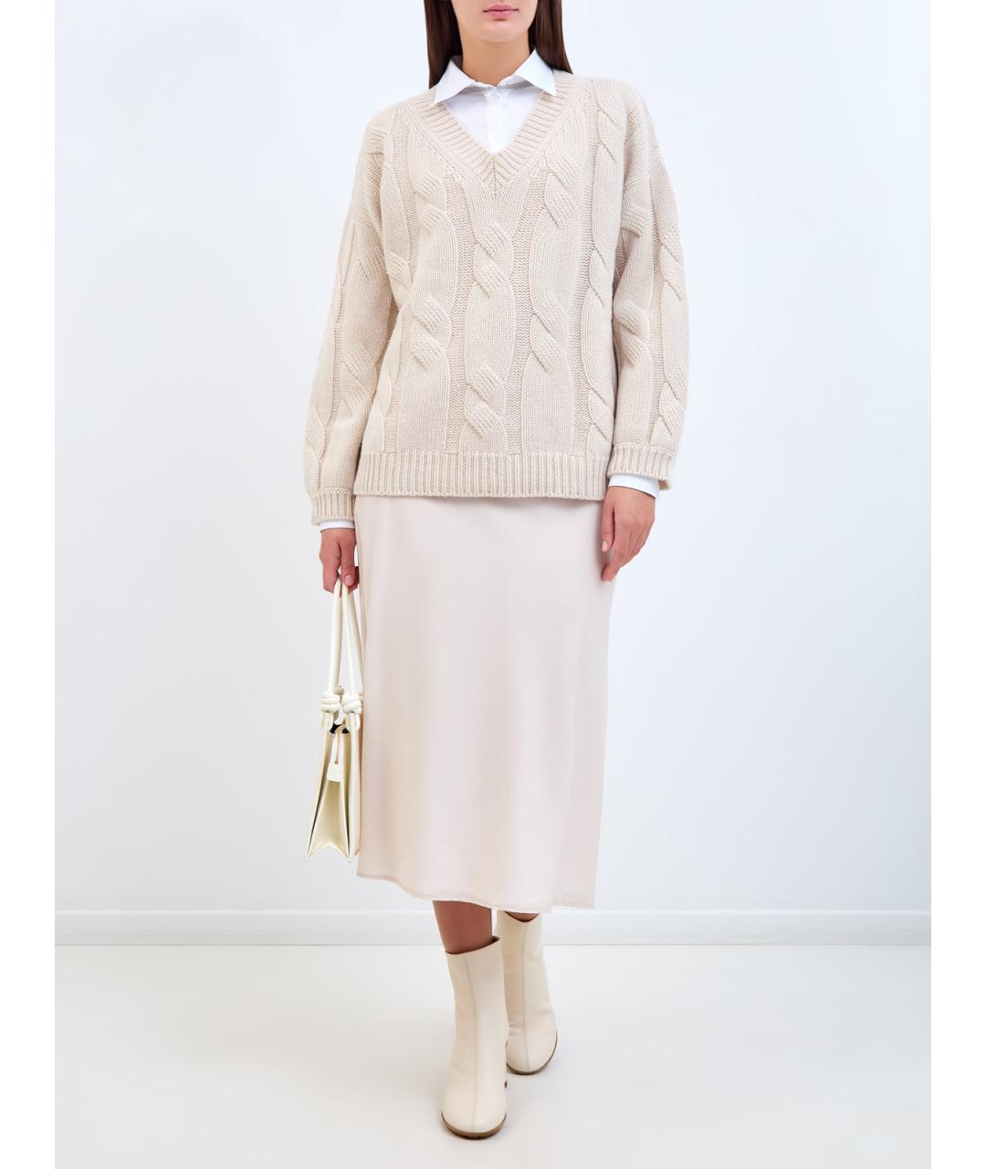 LORENA ANTONIAZZI Бежевая шерстяная юбка миди, фото 2