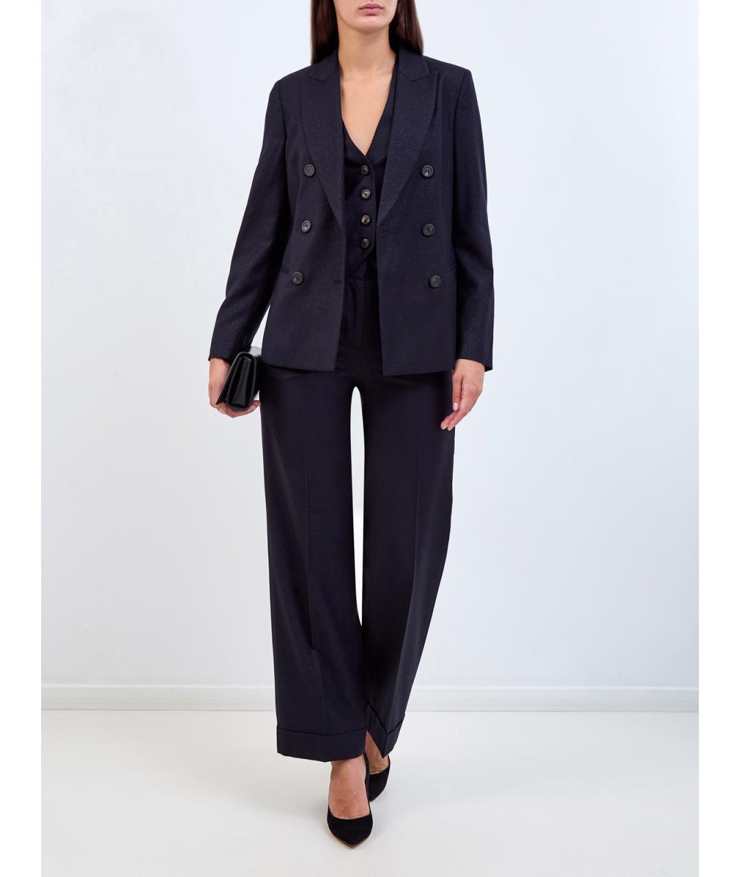 PESERICO Синие шерстяные прямые брюки, фото 2