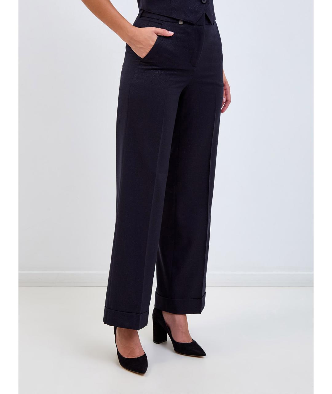 PESERICO Синие шерстяные прямые брюки, фото 3