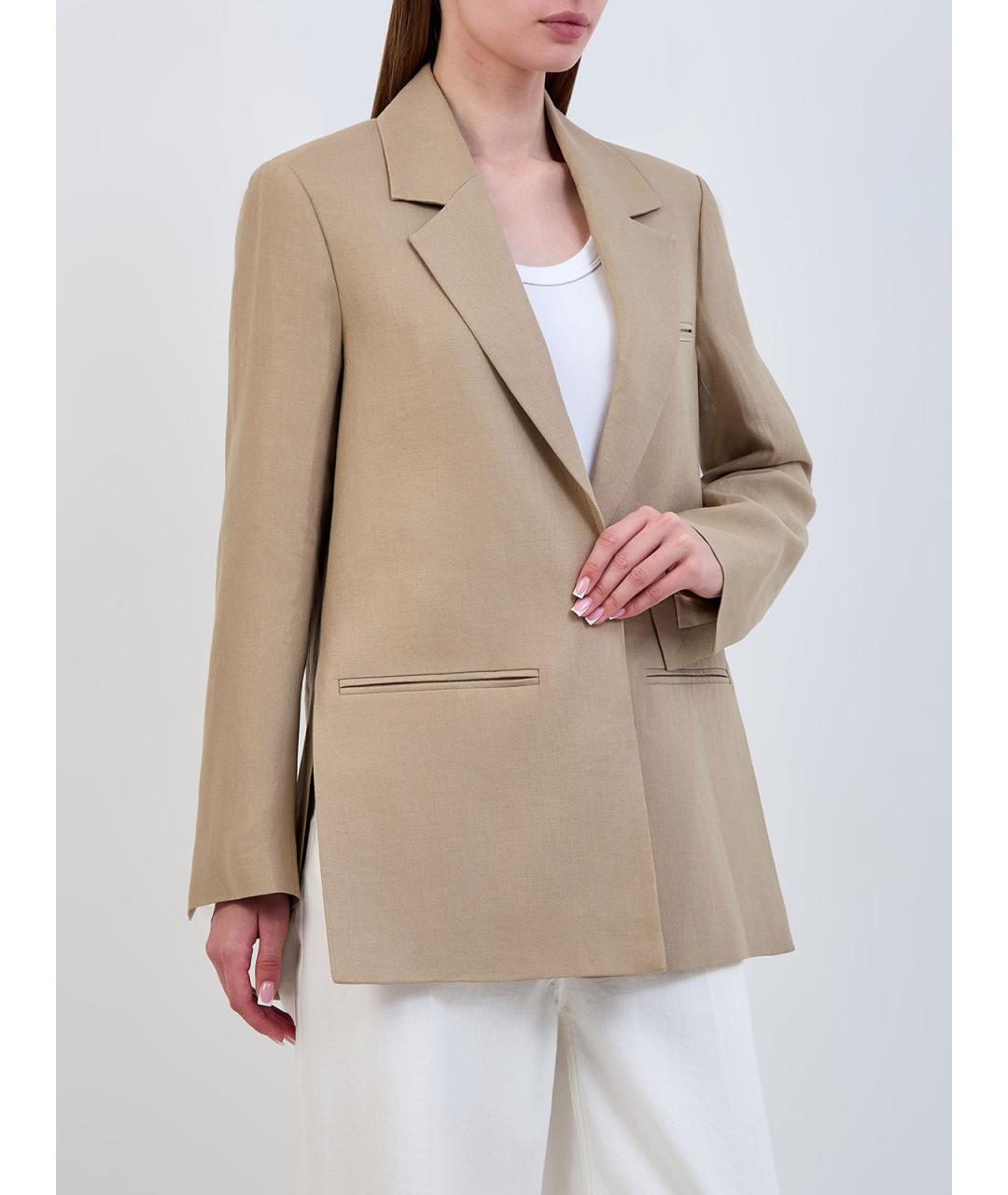 PESERICO Бежевый льняной жакет/пиджак, фото 3