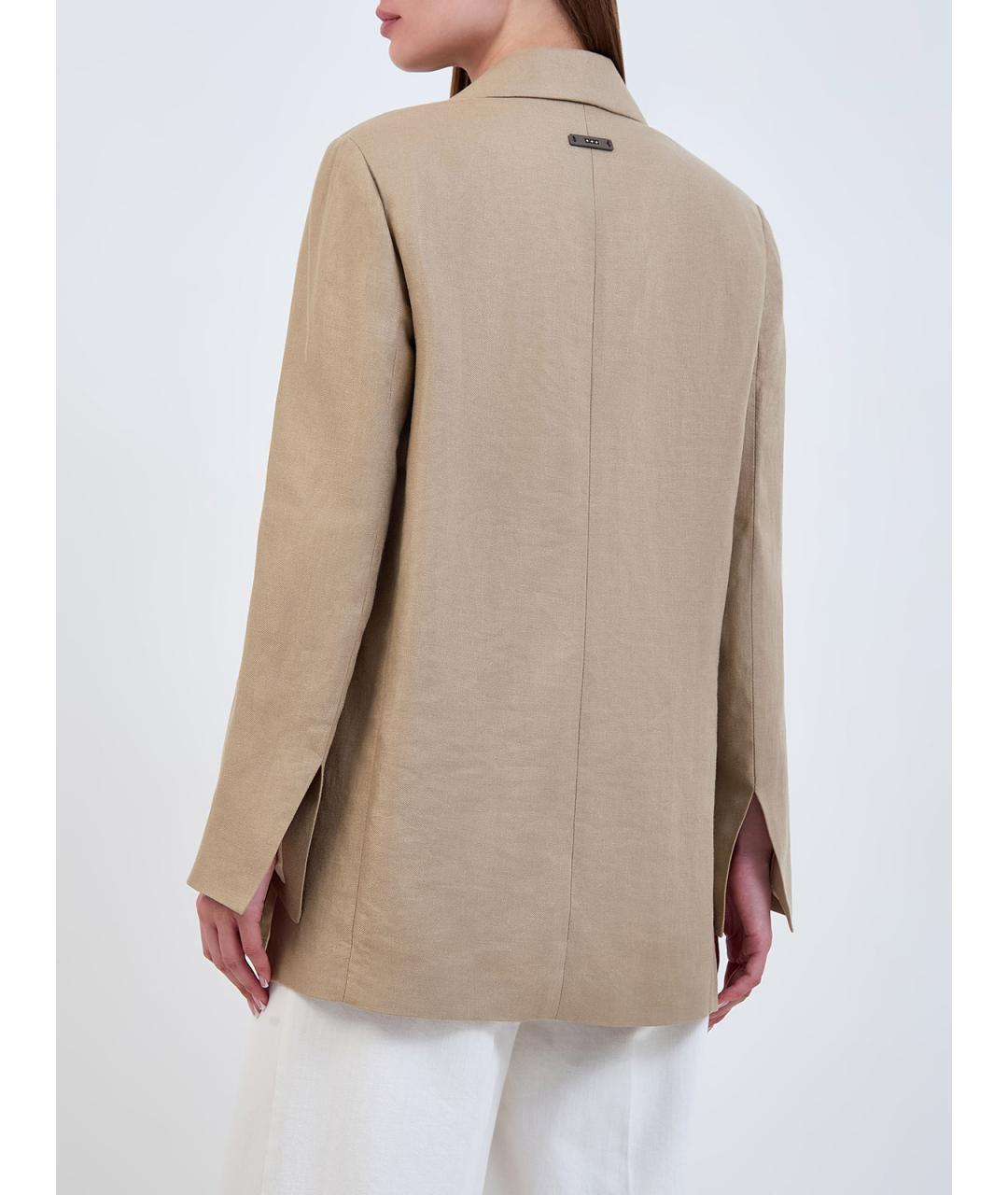 PESERICO Бежевый льняной жакет/пиджак, фото 4