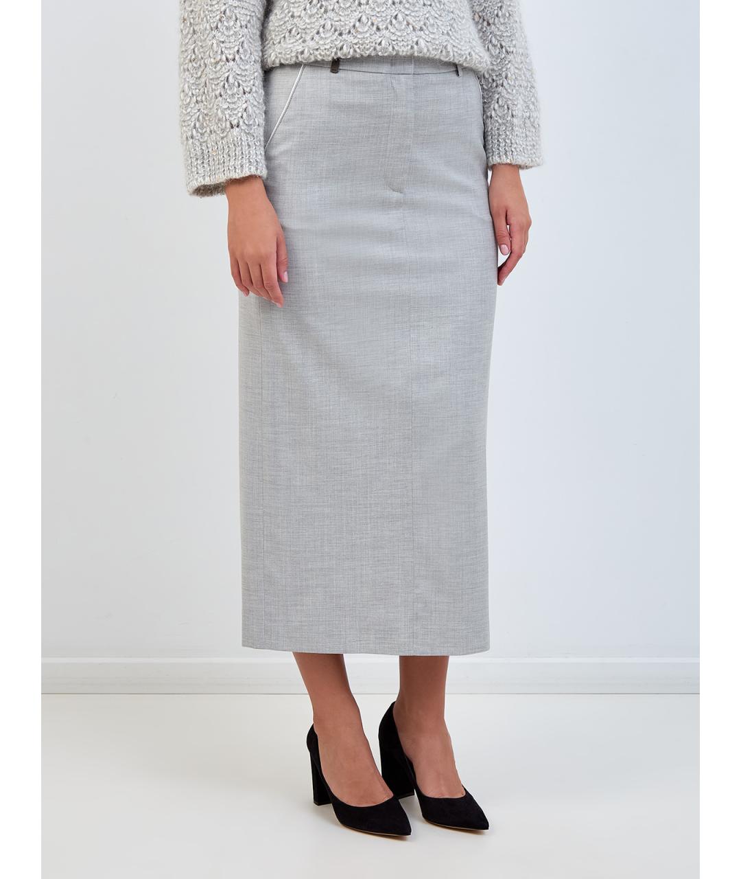 PESERICO Серая шерстяная юбка миди, фото 3