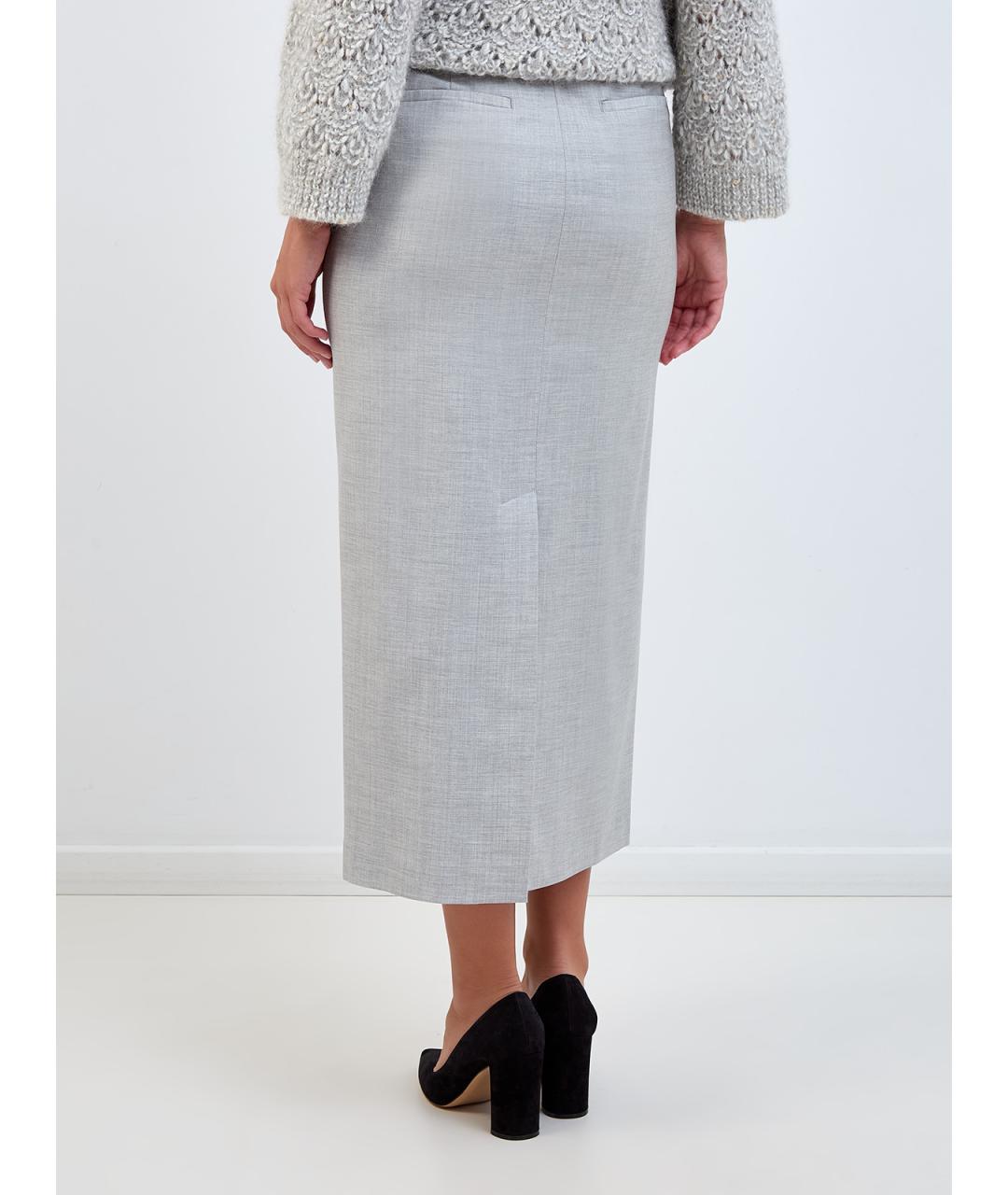 PESERICO Серая шерстяная юбка миди, фото 4