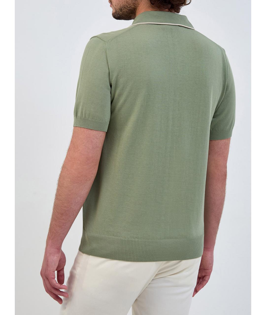 CANALI Зеленые хлопковое поло с коротким рукавом, фото 4