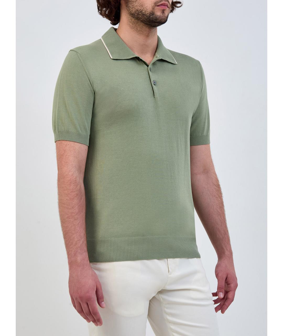 CANALI Зеленые хлопковое поло с коротким рукавом, фото 3