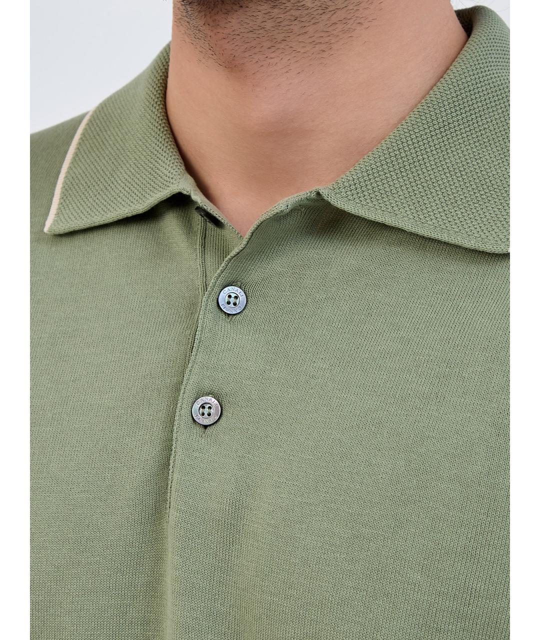 CANALI Зеленые хлопковое поло с коротким рукавом, фото 5