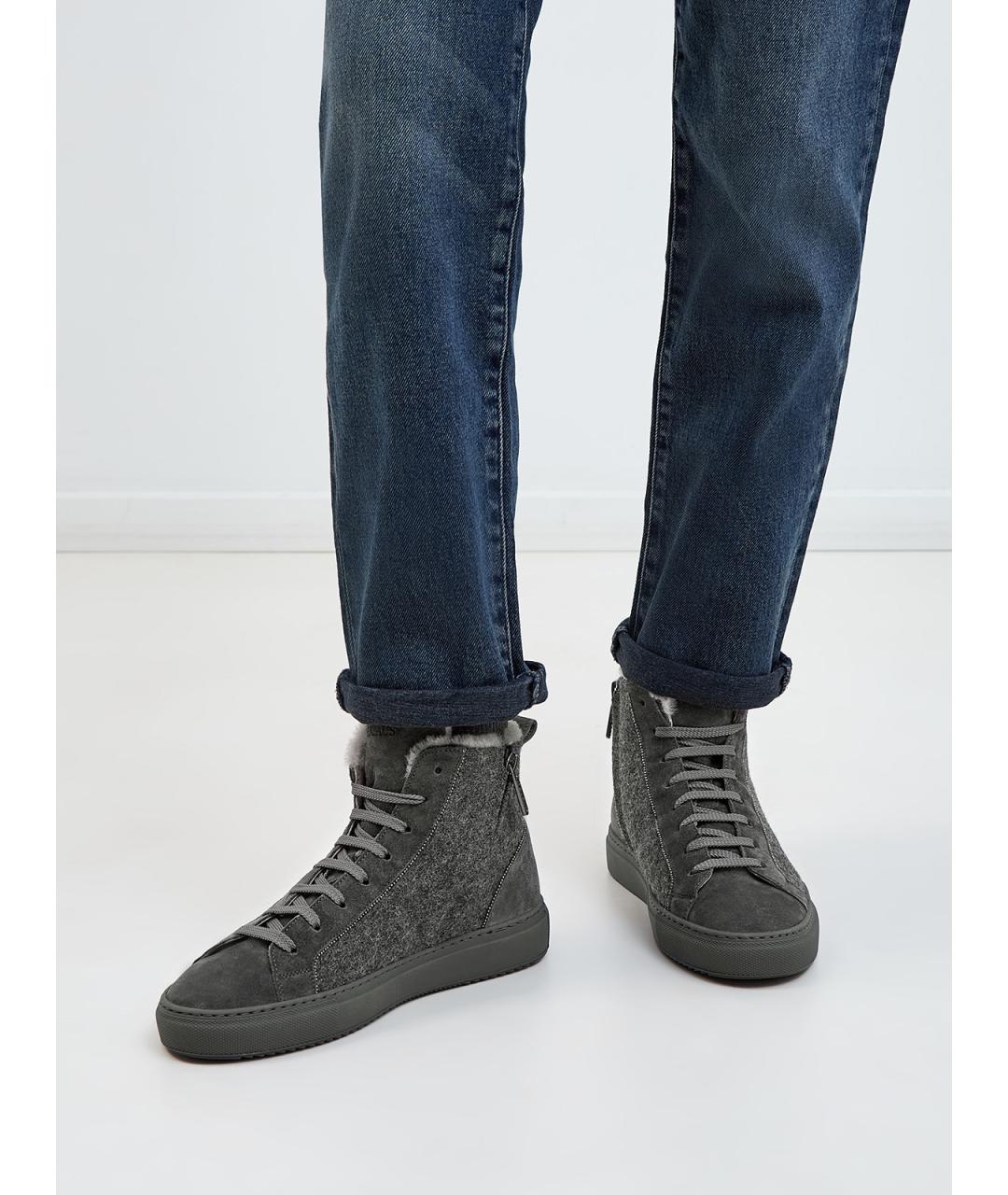 DOUCAL'S Серые кожаные кеды, фото 2