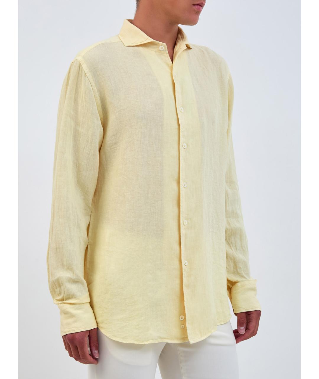 CANALI Желтая льняная кэжуал рубашка, фото 3