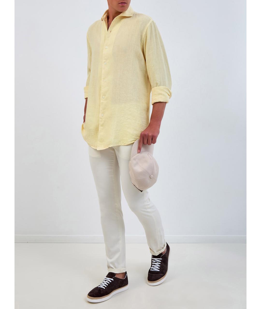 CANALI Желтая льняная кэжуал рубашка, фото 2