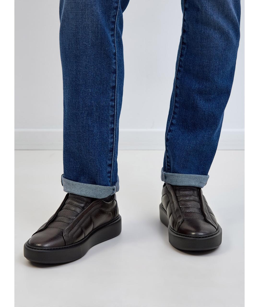 BARRETT Коричневые кожаные низкие кроссовки / кеды, фото 2