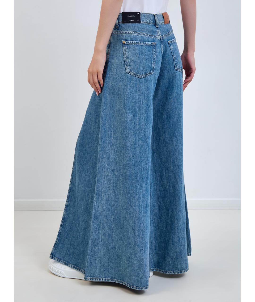 7 FOR ALL MANKIND Синие хлопковые джинсы клеш, фото 4