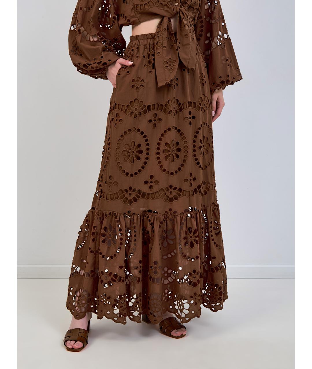 MC2 SAINT BARTH Коричневая хлопковая юбка макси, фото 3