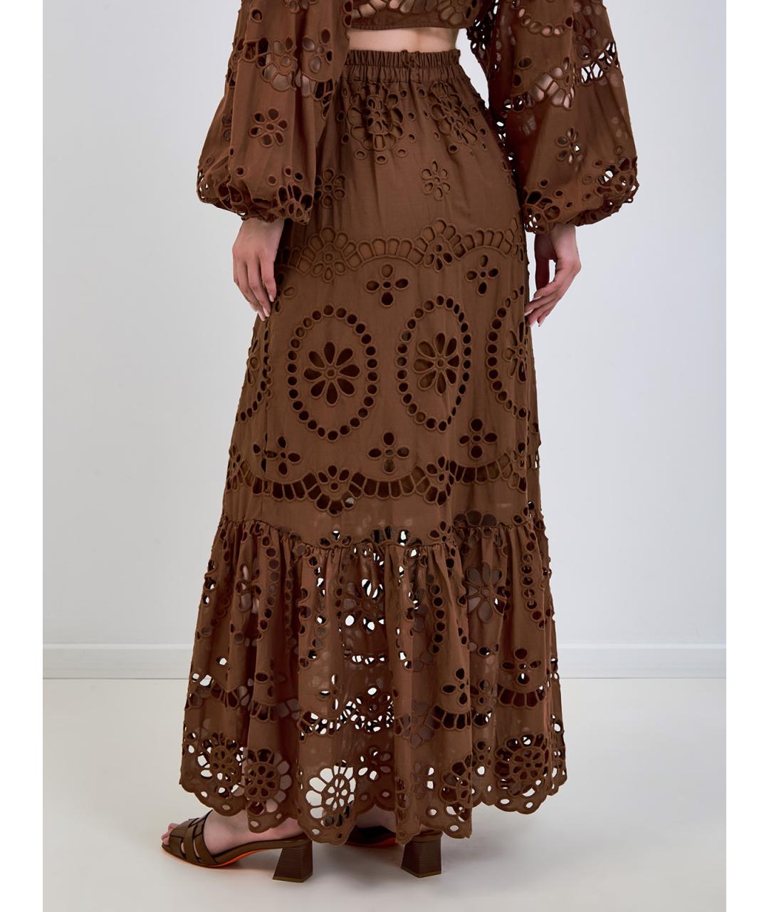 MC2 SAINT BARTH Коричневая хлопковая юбка макси, фото 4
