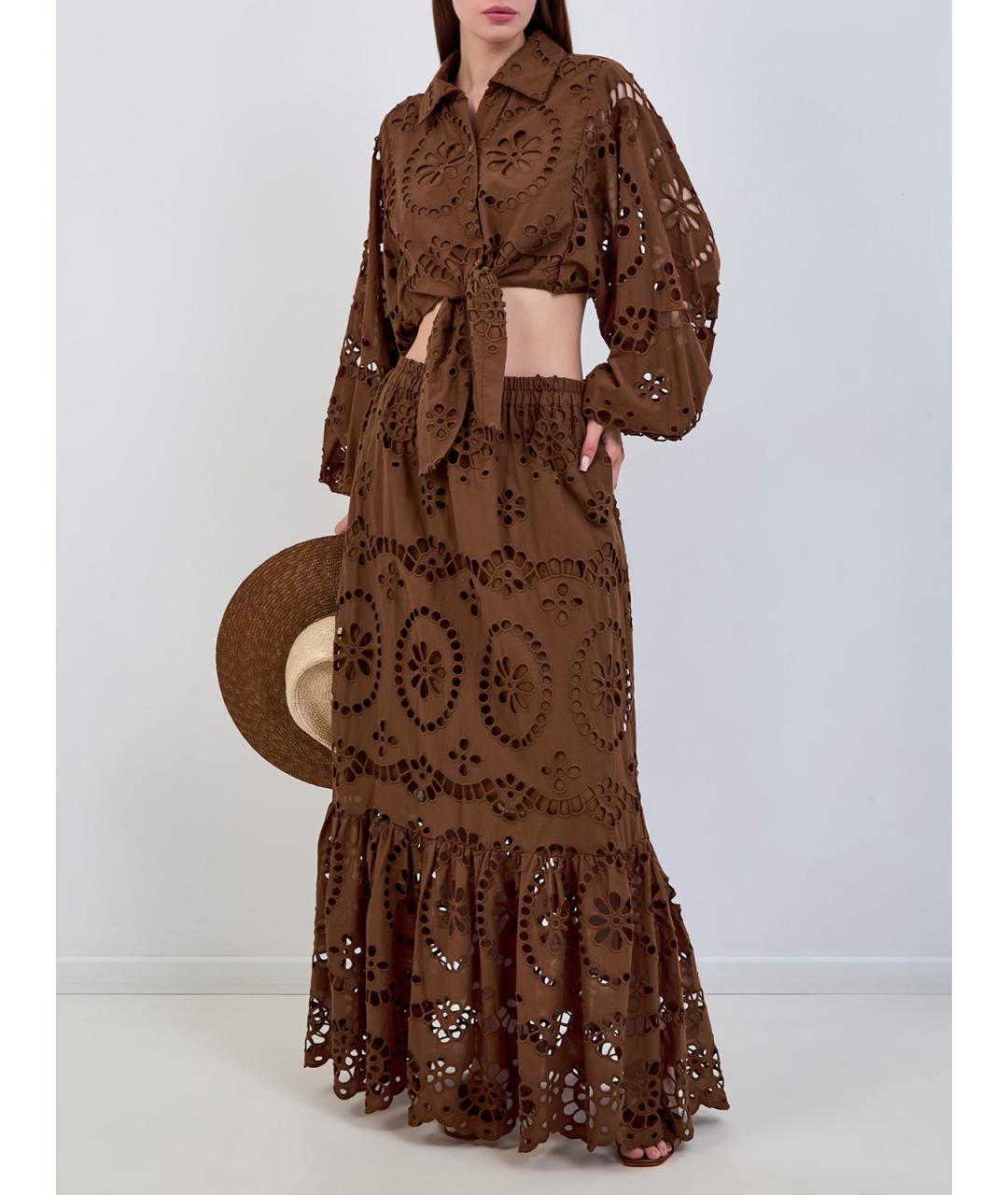 MC2 SAINT BARTH Коричневая хлопковая юбка макси, фото 2