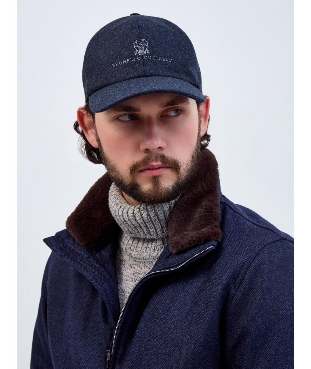 BRUNELLO CUCINELLI Синяя шерстяная кепка/бейсболка, фото 2