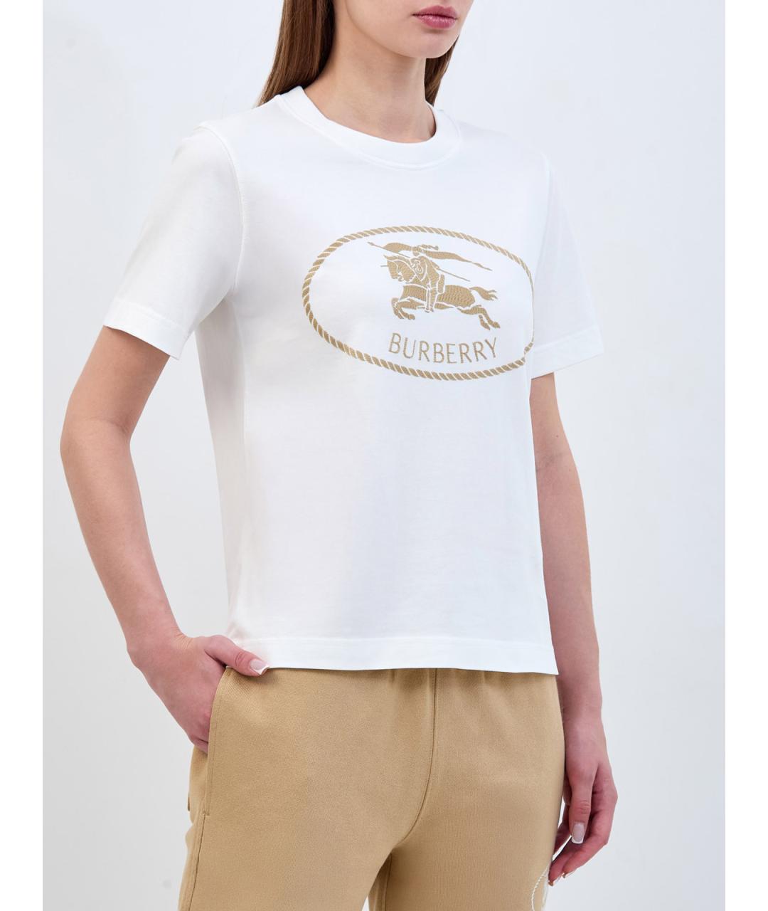 BURBERRY Белая хлопковая футболка, фото 3