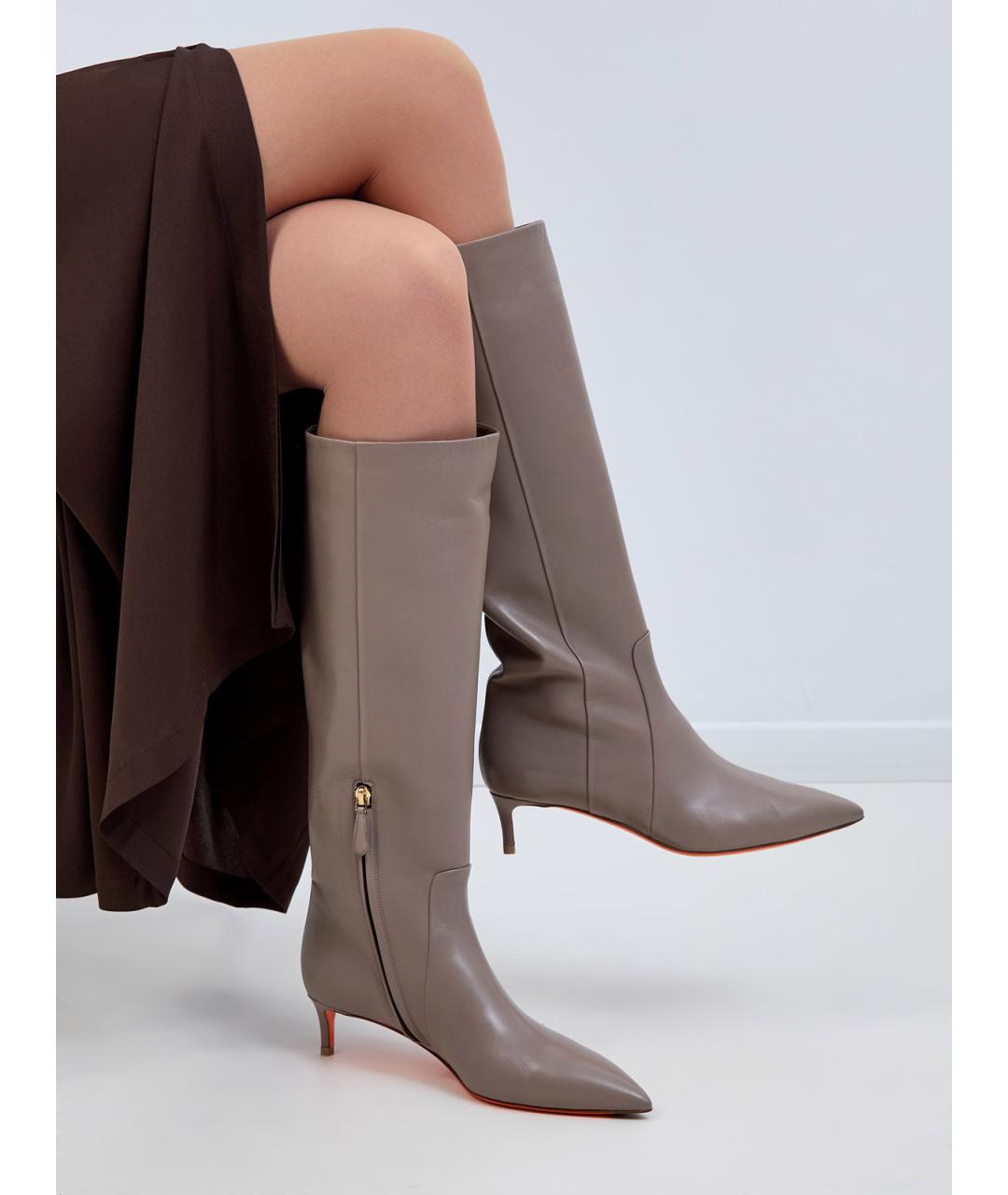 SANTONI Бежевые кожаные сапоги, фото 2