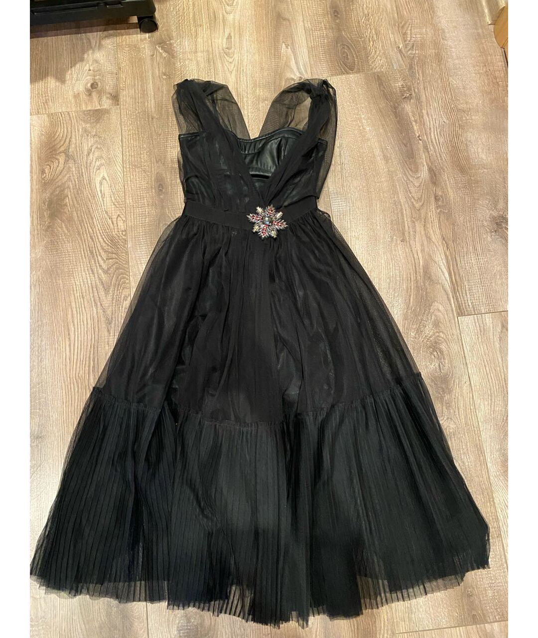 PINKO Черное шифоновое вечернее платье, фото 8