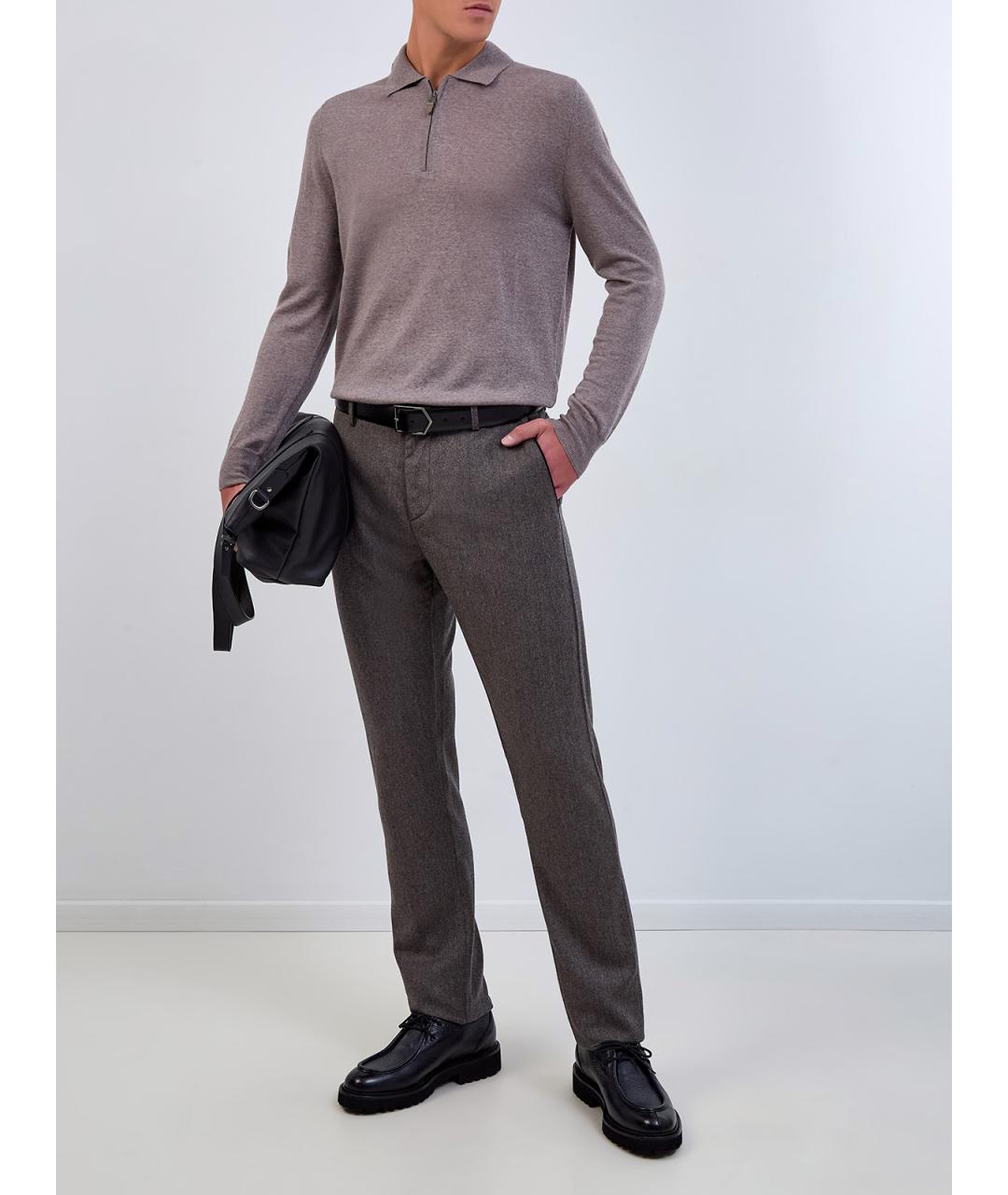 CANALI Коричневые шерстяные повседневные брюки, фото 2