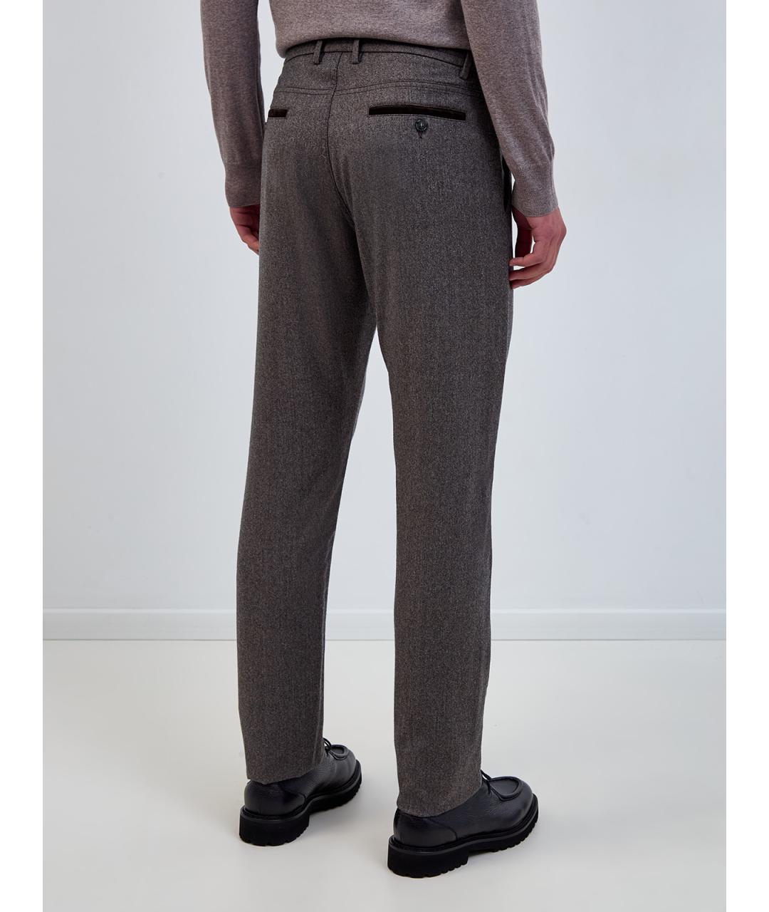 CANALI Коричневые шерстяные повседневные брюки, фото 4