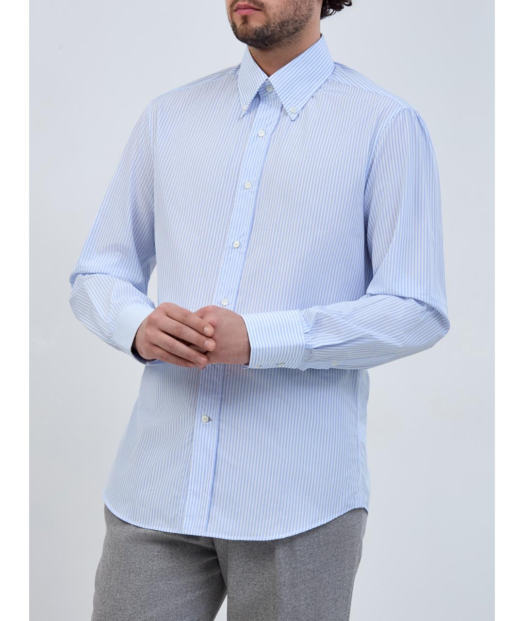 BRUNELLO CUCINELLI Голубая хлопковая кэжуал рубашка, фото 3