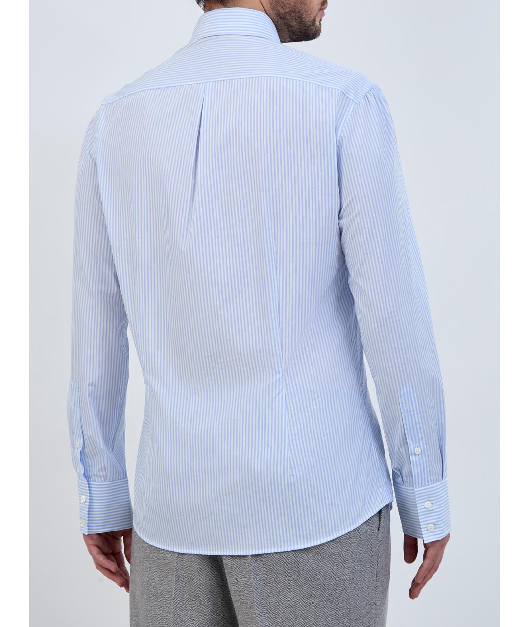 BRUNELLO CUCINELLI Голубая хлопковая кэжуал рубашка, фото 4