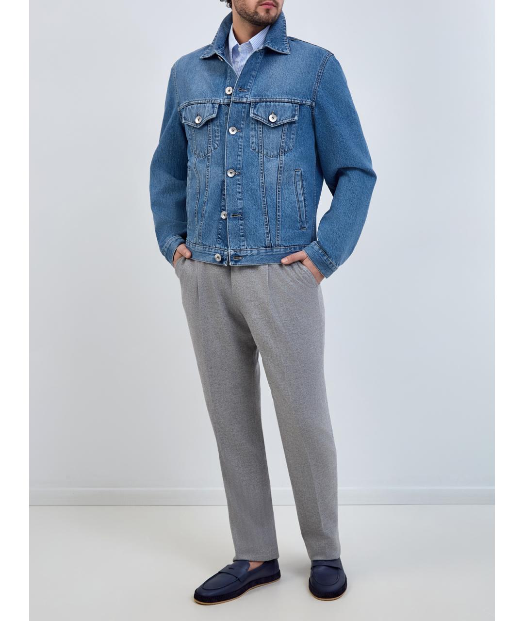 BRUNELLO CUCINELLI Голубая хлопковая кэжуал рубашка, фото 2