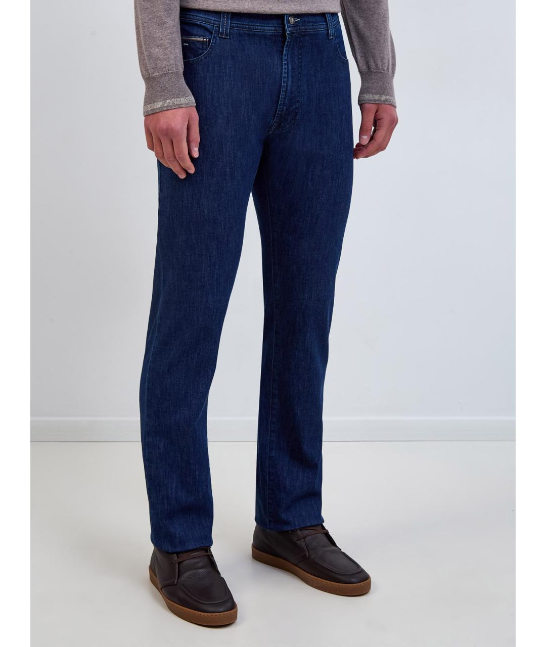 CANALI Синие хлопковые прямые джинсы, фото 3