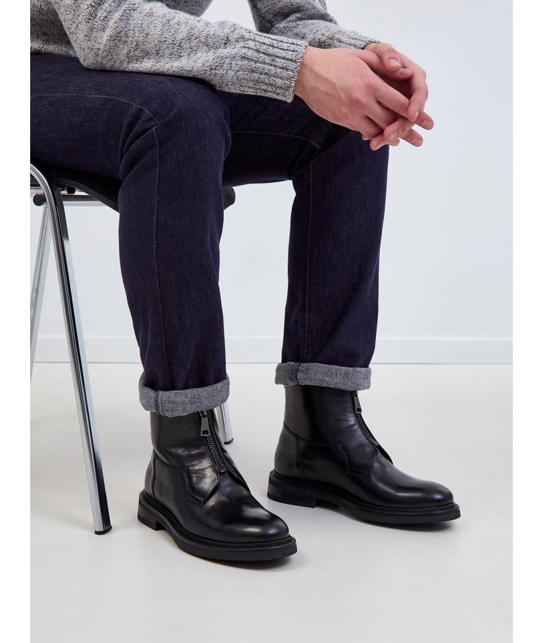 CANALI Черные кожаные высокие ботинки, фото 2