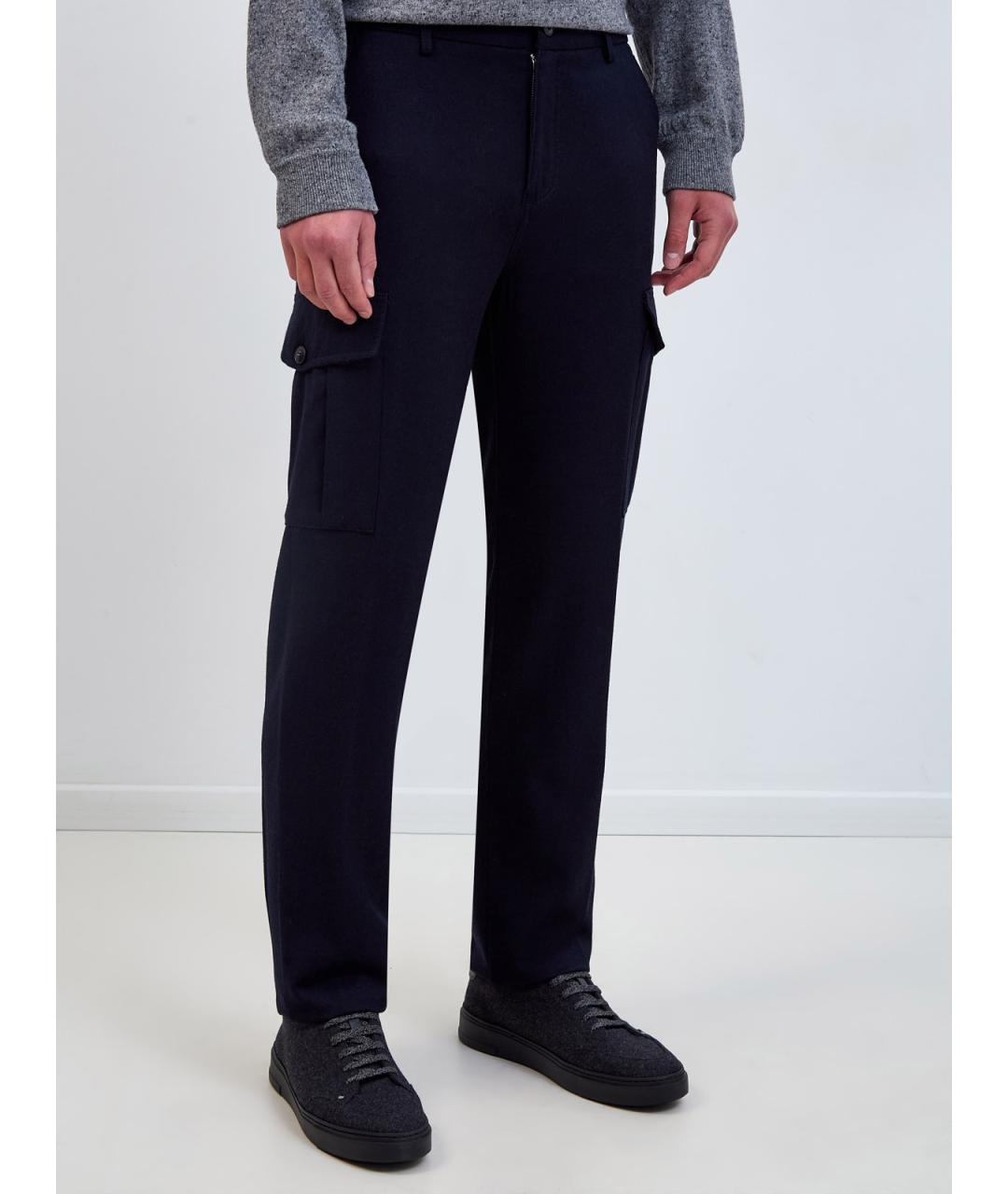 CANALI Синие шерстяные повседневные брюки, фото 3